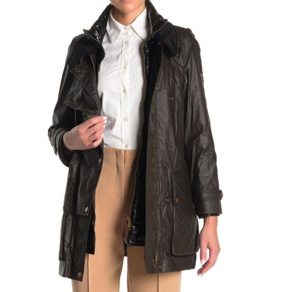 $1,395 Burberry Calver Hall Coat Dark Olive Coat w/ Black Puffy Jacket 8 US NWT - Picture 1 of 16
